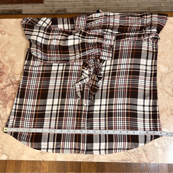 NWT Chico’s Ruffled Brown Plaid Shirt Large - Picture 4 of 10